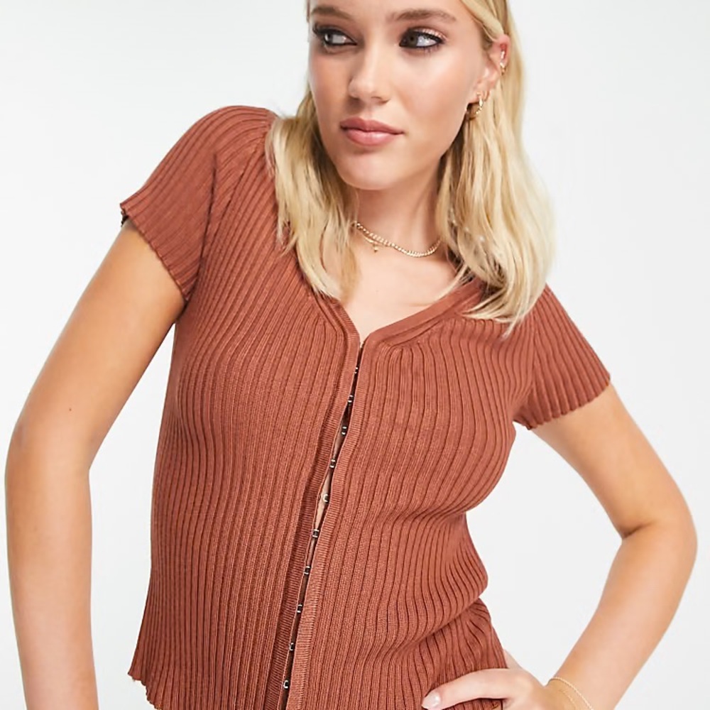 Abercrombie & Fitch Short Sleeve Cardi in Brown